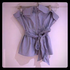 Strapless Pinstriped Button Up with Tie Waist